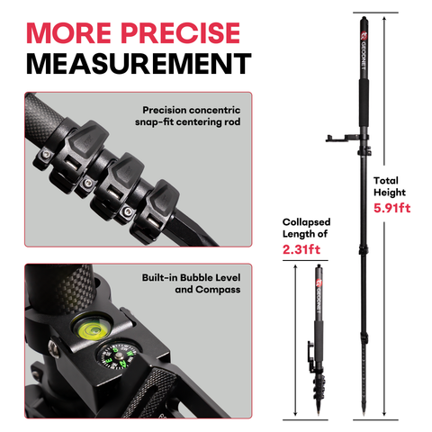 Carbon Fiber Survey Pole with Phone Mount and Collapsable Latch Lock (5.91ft/1.8m, 5/8" Thread)